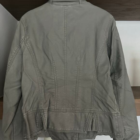 Black Rivet Faux Leather Motorcycle Jacket in Grey - Picture 6 of 7